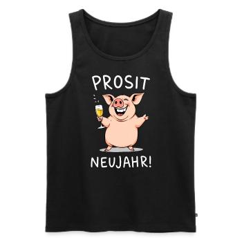 Silvester lustig Prosit Neujahr Schwein Prost Sekt - Männer Premium Bio Tank Top - Schwarz - Vorne - AI Model Male 178 light (178cm)