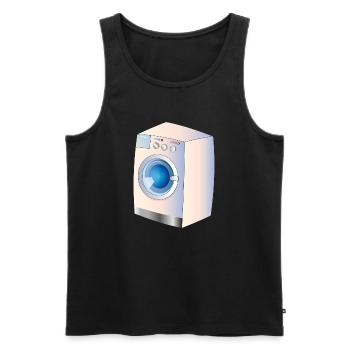 Machine à laver dans le style BD pour des idées fraîches - Débardeur bio Premium Homme - noir - Devant - AI Model Male 178 light (178cm)