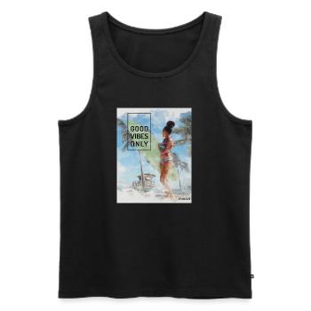 Beach Surfer Girl – Positive Vibes - Men's Premium Organic Tank Top - black - Front - AI Model Male 178 light (178cm)
