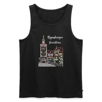 Regensburg, Brückturm, Strichzeichnung, Bayern - Männer Premium Bio Tank Top - Schwarz - Vorne - AI Model Male 178 light (178cm)
