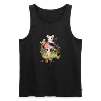 Two cute mice playing with colorful mushrooms - Men's Premium Organic Tank Top - black - Front - Michal (187cm)