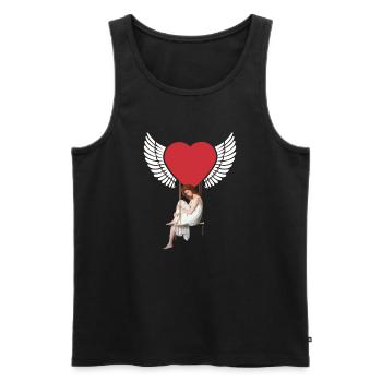 Coeur Fille Femme Ailes Fantaisie Saint-Valentin Fantaisie - Débardeur bio Premium Homme - noir - Devant - Michal (187cm)