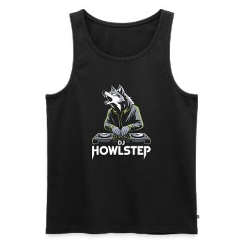 DJ Howlstep Wolf at the mixing desk Rave Vibes - Men's Premium Organic Tank Top - black - Front - AI Model Male 178 light (178cm)