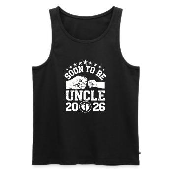 Annonce du nouveau bébé bientôt de l’oncle 2026 - Débardeur bio Premium Homme - noir - Devant - AI Model Male 178 light (178cm)