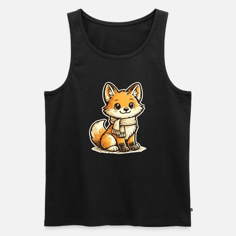 Kuschelfuchs mit Schal Cartoon - Männer Premium Bio Tank Top - Schwarz