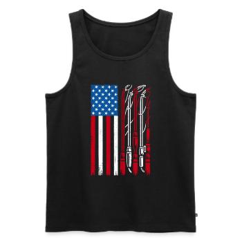 Canne à pêche drapeau américain USA Patriot Fisherman An - Débardeur bio Premium Homme - noir - Devant - Michal (187cm)