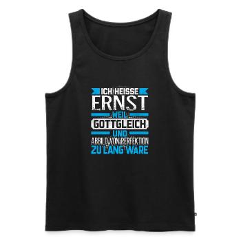 ERNST - Gottgleich - Männer Premium Bio Tank Top - Schwarz - Vorne - AI Model Male 178 light (178cm)