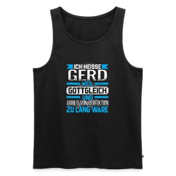 GERD - Gottgleich - Männer Premium Bio Tank Top - Schwarz - Vorne - Michal (187cm)
