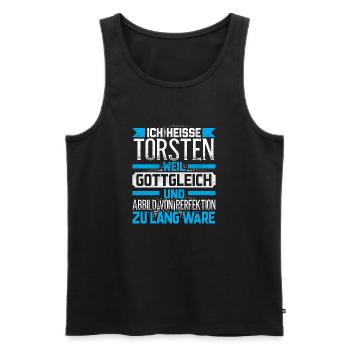 TORSTEN - Gottgleich - Männer Premium Bio Tank Top - Schwarz - Vorne - Michal (187cm)