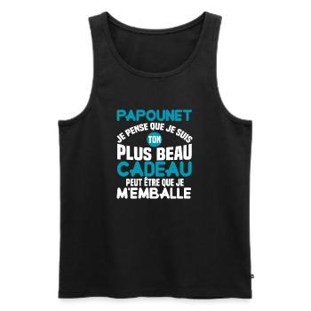 Papounet je pense que je suis ton plus beau cadeau - Débardeur bio Premium Homme - noir - Devant - Michal (187cm)