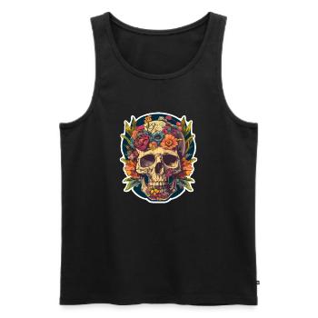 Human Skull & Flowers 23 - Men's Premium Organic Tank Top - black - Front - AI Model Male 178 light (178cm)