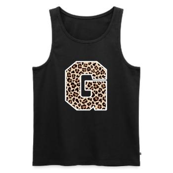 lettre G motif léopard -idée cadeau d’anniversaire - Débardeur bio Premium Homme - noir - Devant - Michal (187cm)