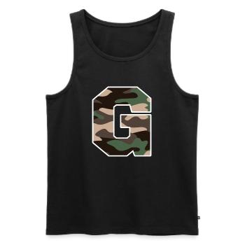 lettre G camouflage militaire-idée cadeau - Débardeur bio Premium Homme - noir - Devant - Michal (187cm)