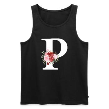 Lettre p floral rouge - Débardeur bio Premium Homme - noir - Devant - Michal (187cm)