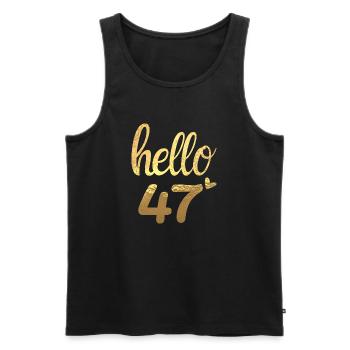 Hello 47 doré - Débardeur bio Premium Homme - noir - Devant - Michal (187cm)