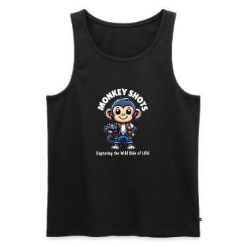 Schimpansen-Fotograf - Männer Premium Bio Tank Top - Schwarz - Vorne - AI Model Male 178 light (178cm)