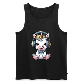 Bébé licorne avec écouteurs - Débardeur bio Premium Homme - noir - Devant - Michal (187cm)