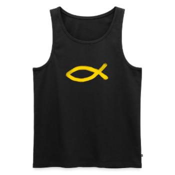 poisson Jésus jaune poisson Ichthys poisson - Débardeur bio Premium Homme - noir - Devant - AI Model Male 178 light (178cm)