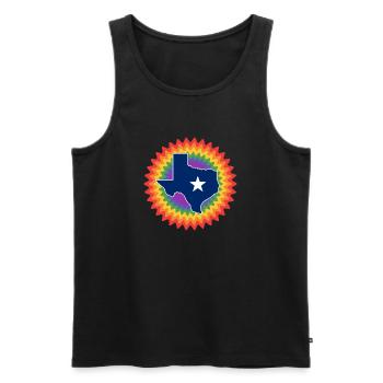 Conception de carte du Texas pour les fiers Texans LGBT + - Débardeur bio Premium Homme - noir - Devant - AI Model Male 178 light (178cm)