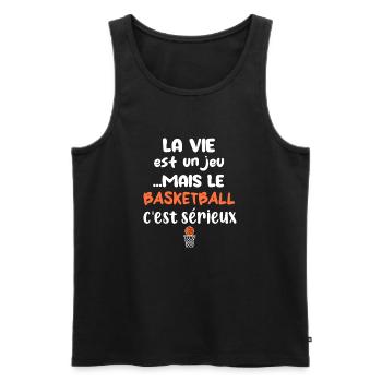 La vie est un jeu mais le basketball c'est sérieux - Débardeur bio Premium Homme - noir - Devant - Michal (187cm)