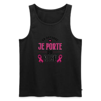 En octobre je porte du rose cadeau octobre rose - Débardeur bio Premium Homme - noir - Devant - Michal (187cm)