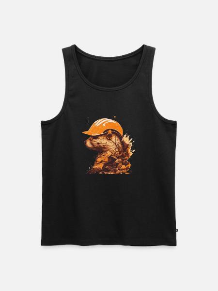 Fretten als bouwvakkers met gele bouwhelmen - Mannen Premium Bio Tanktop - zwart