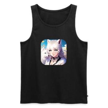 Anime Neko Girl und süßer weißer Hund - Männer Premium Bio Tank Top - Schwarz - Vorne - AI Model Male 178 light (178cm)