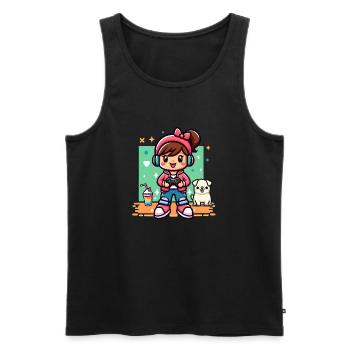 Cool gamer girl - Personnage toca mignon avec chien - Débardeur bio Premium Homme - noir - Devant - Michal (187cm)