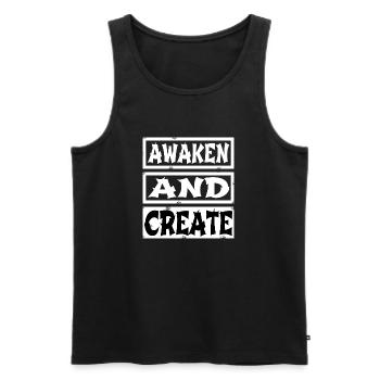 invention funny sayings advancement improvement - Men's Premium Organic Tank Top - black - Front - AI Model Male 178 light (178cm)