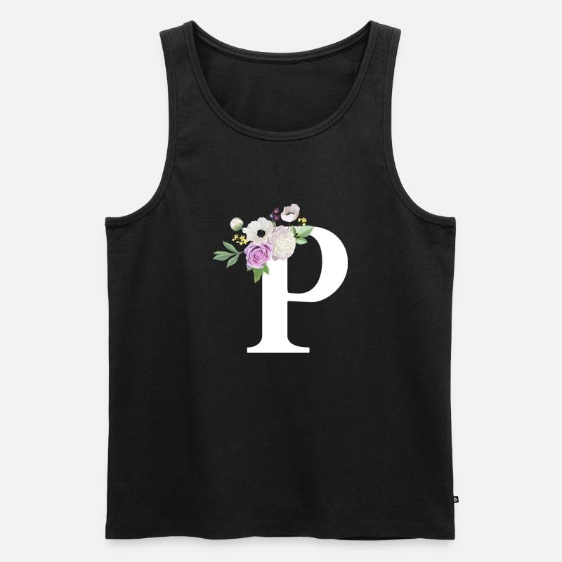 Lila Blumenbuchstabe p - Männer Premium Bio Tank Top - Schwarz