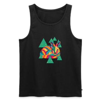 Dessin d’une biche colorée parmi les arbres - Débardeur bio Premium Homme - noir - Devant - AI Model Male 178 light (178cm)
