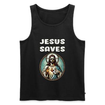 Jésus Soccer Cadeau Drôle Football Dieu Jésus Citation - Débardeur bio Premium Homme - noir - Devant - Michal (187cm)
