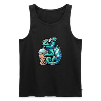 Bubble Tea Caméléon Boba Tea Kawaii Cadeau - Débardeur bio Premium Homme - noir - Devant - AI Model Male 178 light (178cm)