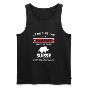 Je ne suis pas parfait mais je suis Suisse - Débardeur bio Premium Homme - noir - Devant - AI Model Male 178 light (178cm)