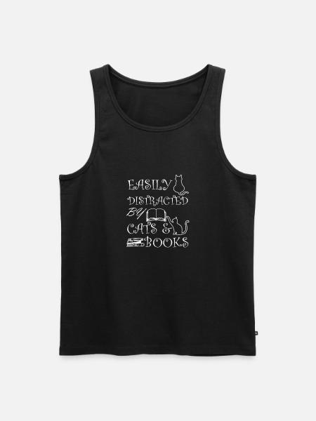 Easily Distracted by Cats and Books Cat Book Lover - Men's Premium Organic Tank Top - black
