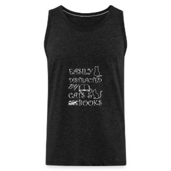Easily Distracted by Cats and Books Cat Book Lover - Men's Premium Organic Tank Top - charcoal grey - Front - Alexander (188cm)