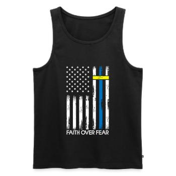 La foi sur la peur Ukraine Amérique Jésus Religion - Débardeur bio Premium Homme - noir - Devant - AI Model Male 178 light (178cm)