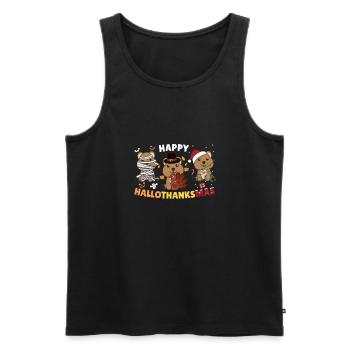 Happy Hallothanksmas Quokka Christmas Holiday - Men's Premium Organic Tank Top - black - Front - AI Model Male 178 light (178cm)