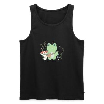 Cottagecore esthétique grenouille dans la forêt avec banjo - Débardeur bio Premium Homme - noir - Devant - Michal (187cm)