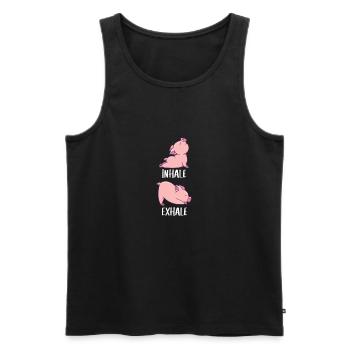 Pig Yoga cochons doux sport inhale expirer - Débardeur bio Premium Homme - noir - Devant - Michal (187cm)