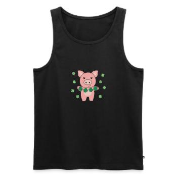 Cochon avec des trèfles animaux mignons pour le bonheur - Débardeur bio Premium Homme - noir - Devant - Michal (187cm)