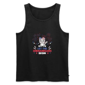 Happy 4th cute cat with fireworks America - Men's Premium Organic Tank Top - black - Front - Michal (187cm)