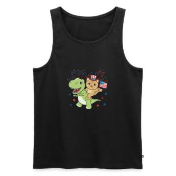 Chat avec T-Rex pour le feu d’artifice du quatrième juillet - Débardeur bio Premium Homme - noir - Devant - Michal (187cm)