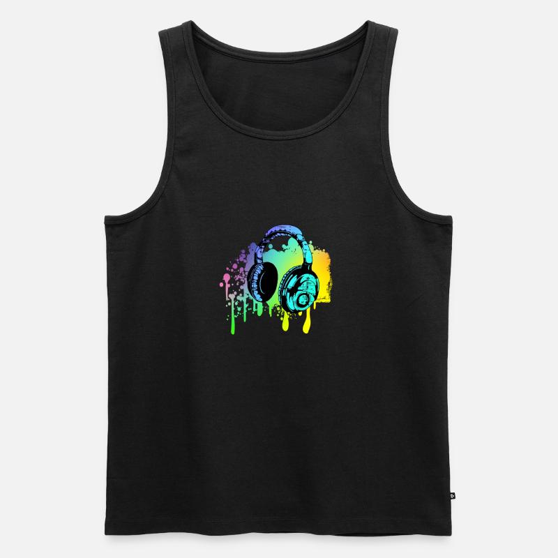 Bunter DJ Kopfhörer - Männer Premium Bio Tank Top - Schwarz