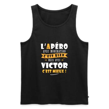 Victor Cadeau Humour personnalisé cadeau victor - Débardeur bio Premium Homme - noir - Devant - Michal (187cm)