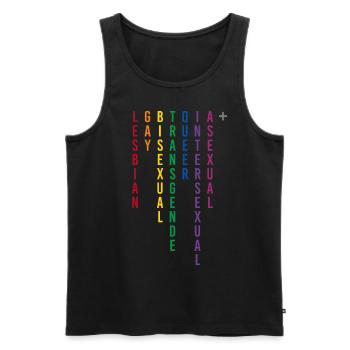 LGBTQIA+ Regenbogen Schriftzug Geschlecht - Männer Premium Bio Tank Top - Schwarz - Vorne - Michal (187cm)