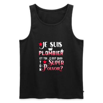 Je suis plombier Tee shirt plombier cadeau drôles - Débardeur bio Premium Homme - noir - Devant - Michal (187cm)