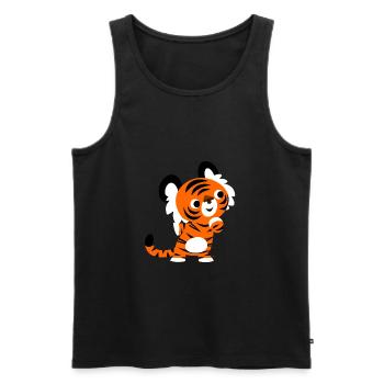 Cute Curious Cartoon Tiger by Cheerful Madness!! - Men's Premium Organic Tank Top - black - Front - Michal (187cm)