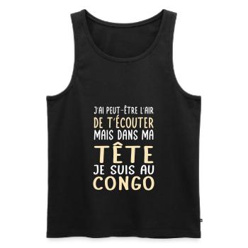 Dans ma tête je suis au Congo - Cadeau humour - Débardeur bio Premium Homme - noir - Devant - AI Model Male 178 light (178cm)