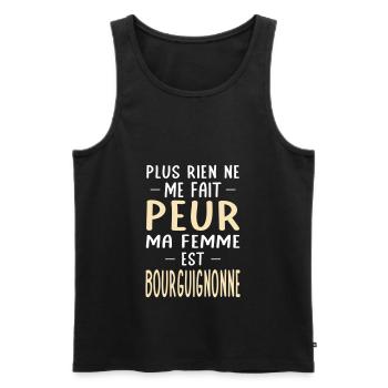 Rien ne me fait peur ma femme est Bourguignonne - Débardeur bio Premium Homme - noir - Devant - AI Model Male 178 light (178cm)